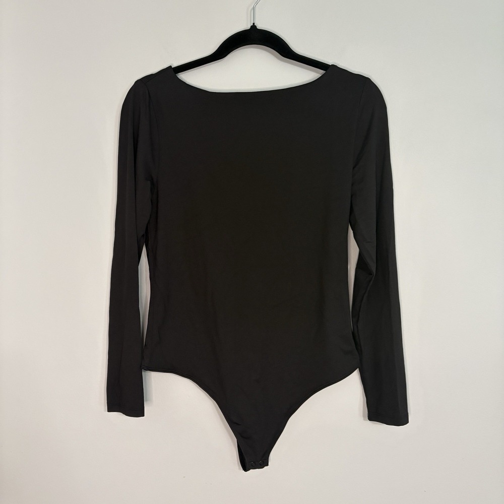 House of Harlow 1960 Revolve Black Boatneck Long Sleeve Bodysuit Top L Large EUC